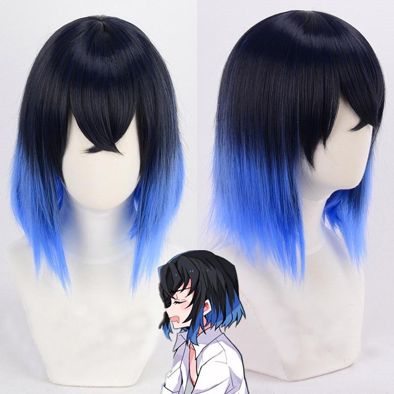 High Quality Hair Anime Demon Slayer Kimetsu no Yaiba Hashibira Inosuke Short Blue Ombre Heat Resistant Cosplay Wig + Wig Cap|Anime Costumes| - AliExpress