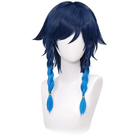 Amazon.com : SL Navy Blue Wig for Venti Genshin Impact 2 Tone Anime Cosplay  Hair Wigs with Braids Ponytails Bangs + Cap (Dark Blue) : Beauty