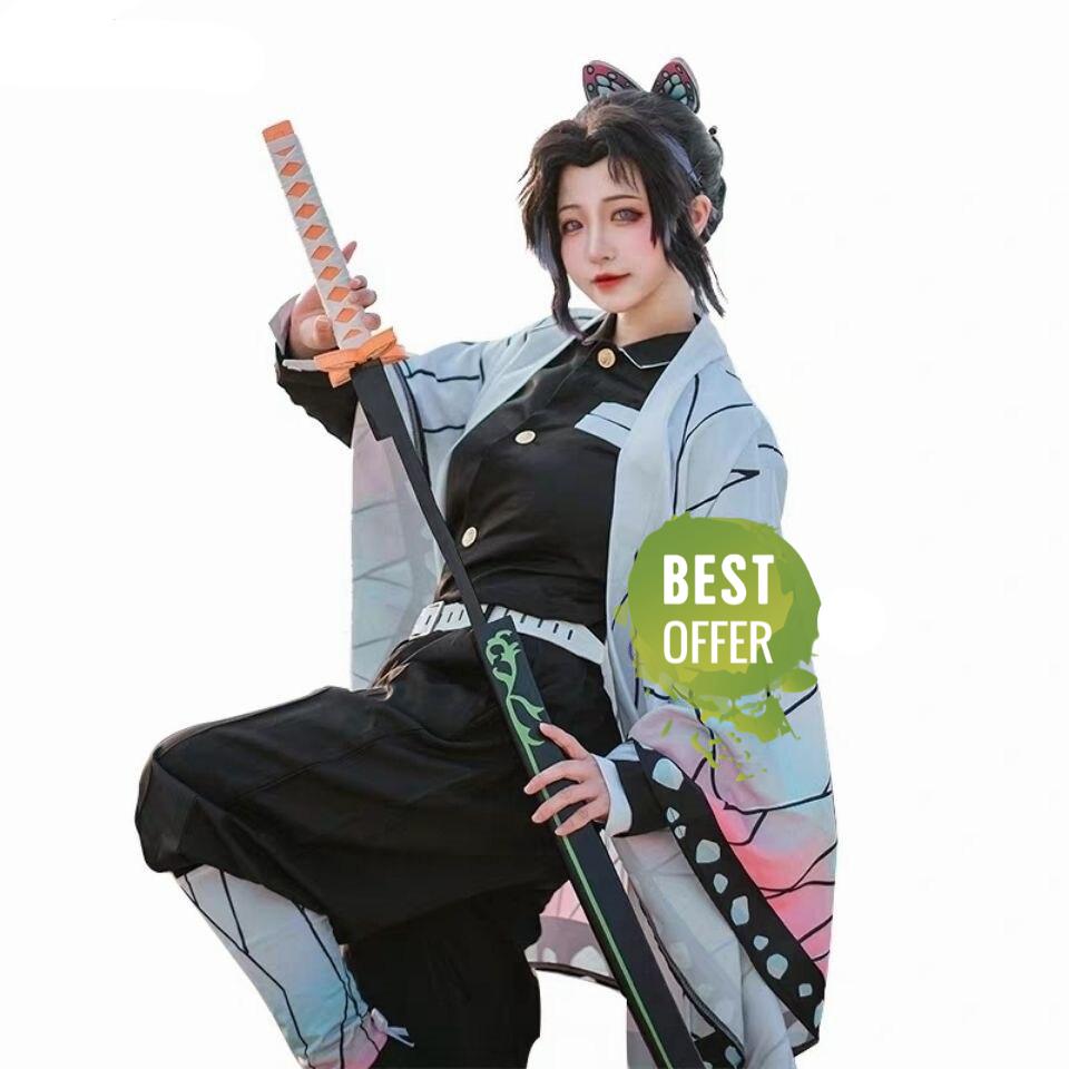 Anime Demon Slayer Kimetsu No Yaiba Kochou Shinobu Kimono Uniform Cosplay Costume Wig